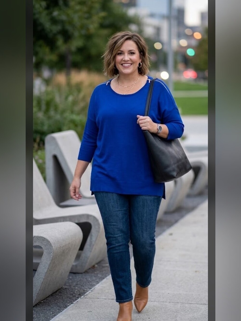 NWT Roz & Ali Pullover Sweater 3X Zip collar Blue Wide Dolman Sleeve Modern Mini